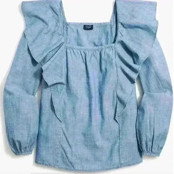 J. Crew ruffle chambray top - Picture 2 of 7